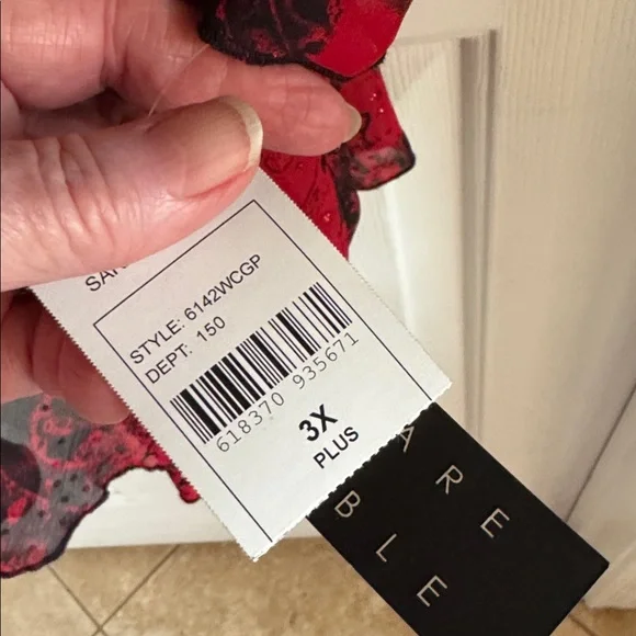 Sara Michelle NWT Red & Black 3X Plus Sheer Chiffon Overlay Top Sparkle - Picture 4 of 9